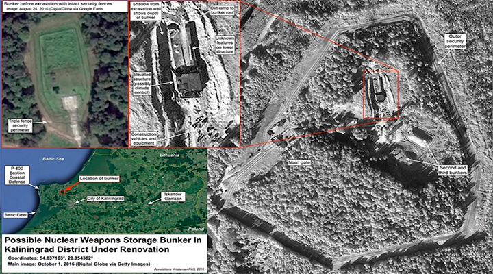 США обнародовали секретные данные о 40 новых русских военных бункерах и хранилищ ядерного оружия в Кенигсберге